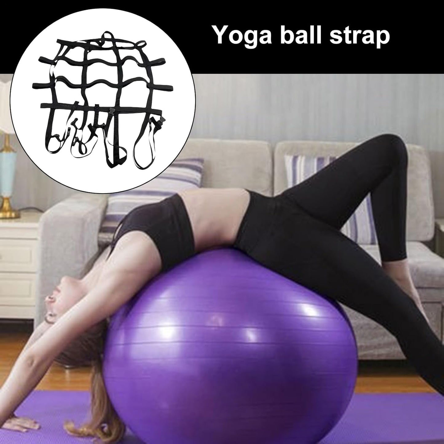 Yoga Ball Strap, Workout Belt Holder, Adjustable Lightweight Harness, Authentic Secure Fit, Gym Sports Gear for Stretching Pilates, Travel, Outdoor, Training Use