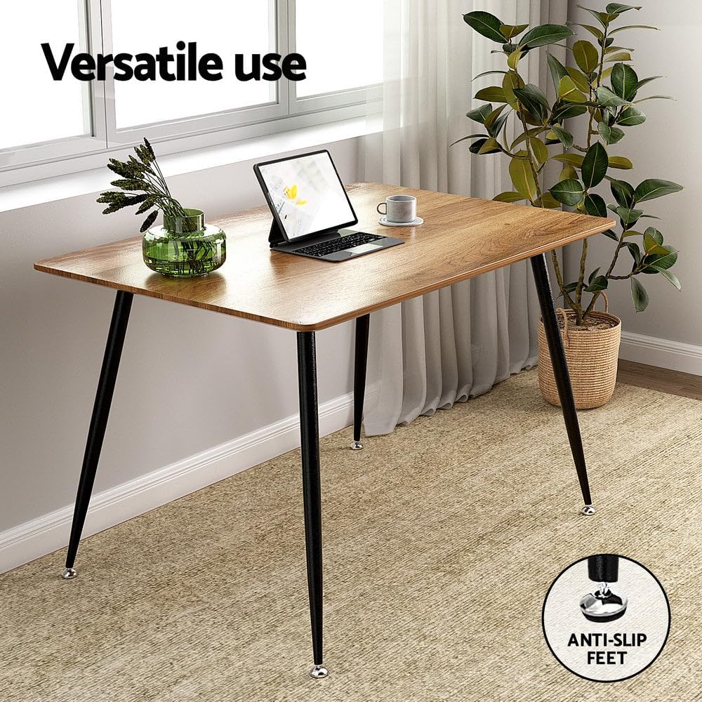 Artiss Dining Table, 120cm Rectangle White Coffee Tables Side Wooden Buffet Desk Lounge Desks Home Living Room Bedroom Kitchen Office Cafe Restaurant Furniture, 4 Seater Steel Legs