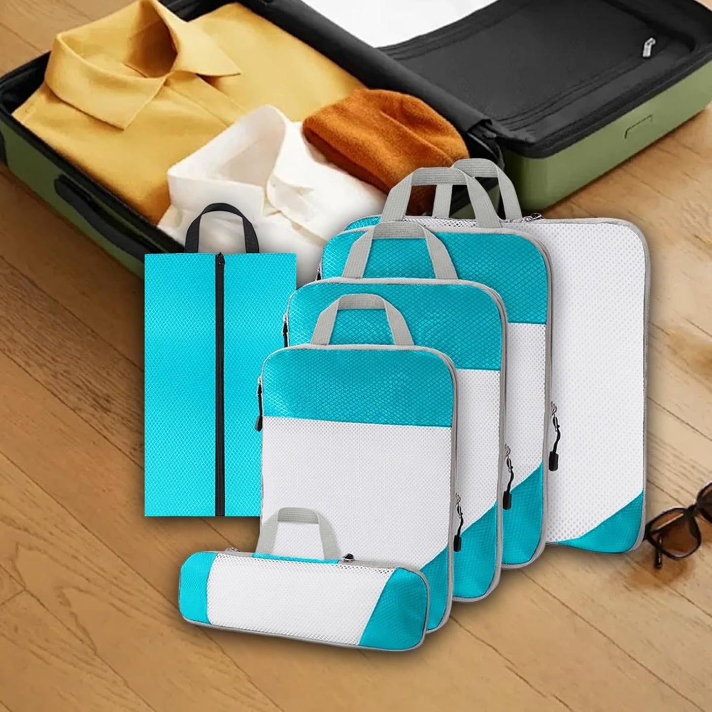 Gralara Ultimate Travel Packing Cubes Set for Seamless Organization, Sky Blue