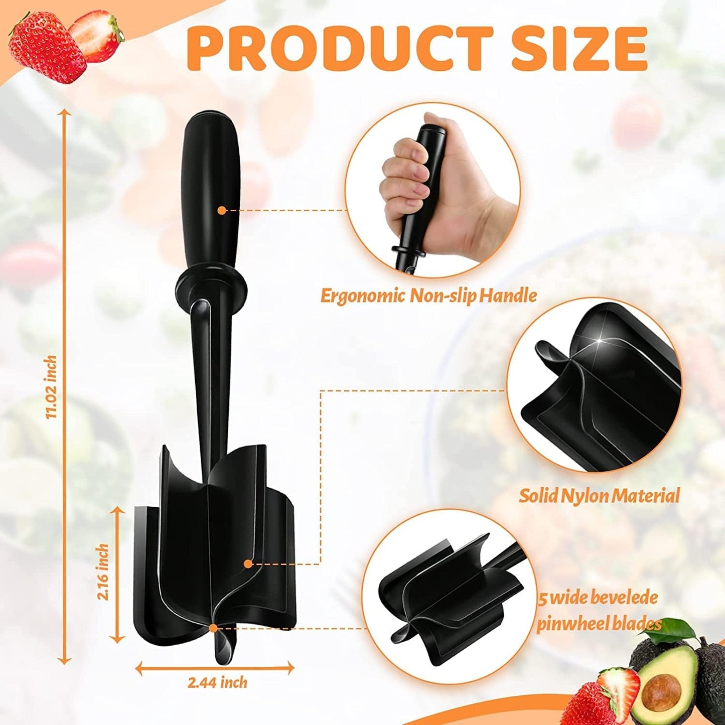 Meat Chopper, Hamburger Chopper, Potato Masher-Professional Multifunctional Heat Resistant Nylon Ground Beef Smasher Kitchen Tools and Gadgets, Safe for Non-Stick Cookware.