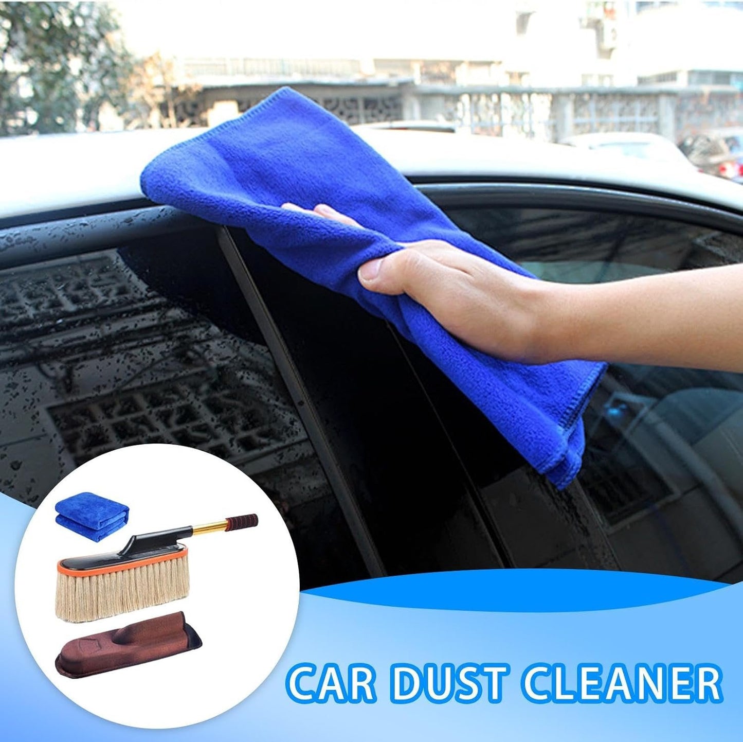 zwxqe Car Dust Cleaner, Car Interior Duster Detail Brush Kit, Auto Mop with Wax Cotton Hair, Portable Detailing Tools for RV, Truck, Tire, Wheels, Motorcycle, Convenient Vehicle Cleaning