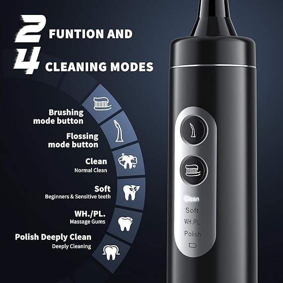 Electric Toothbrush with Water Flosser, 2 in-1 Teeth Cleaning Kit with 4 Modes, Portable for Travel and Home, Oral Dental Care Fsa Hsa
