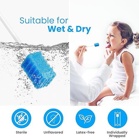 Oral Swabs Disposable - Longer Medical-Grade Mouth Swabs Individually Wrapped - Safe & Professional (Blue 200 Counts)