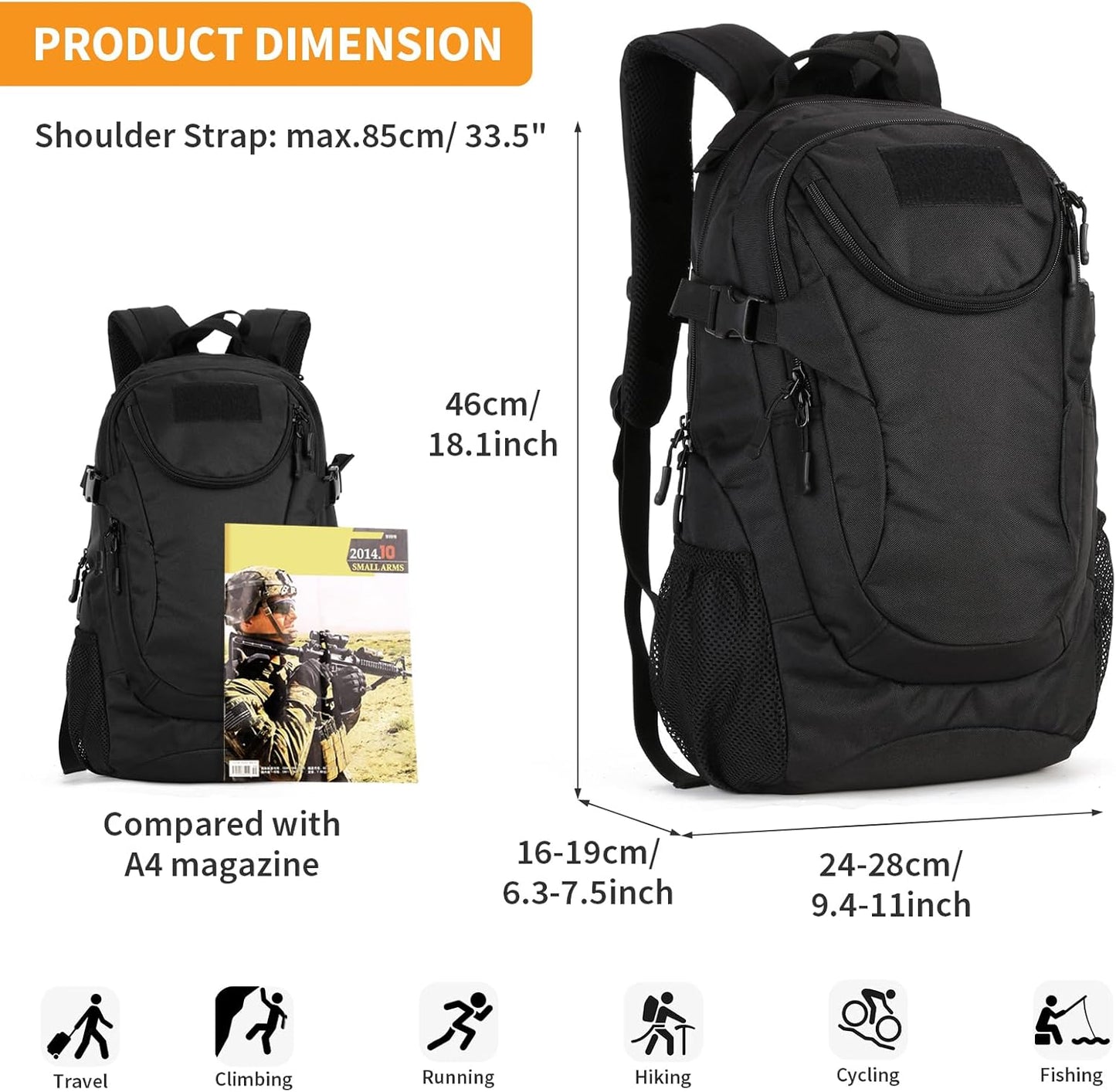 HUNTVP Zaino Sportivo 25L, Zainetto Militare Tattico Molle per Campeggio Alpinismo Escursionismo Ciclismo Viaggio Trekking Sport