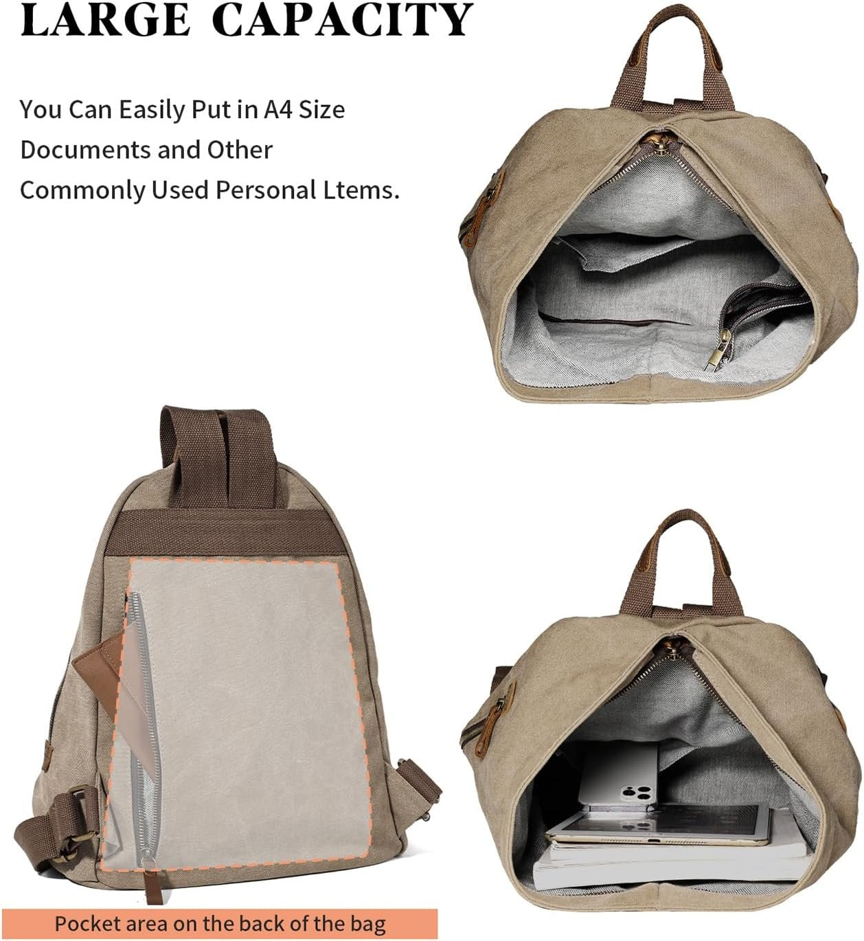 Canvas Vintage Backpack – Large Casual Daypack Outdoor Travel Rucksack Hiking Backpacks Shoulder Bag for Men Women