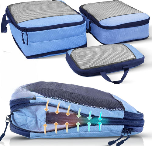 Compression Suitcase Organizer Set - Packing Cubes Compression for Travel, Space-Saving Suitcase Organizer 70% Plus, Travel Backpack in Durable Recycled Polyester, Breathable, 7 Sizes