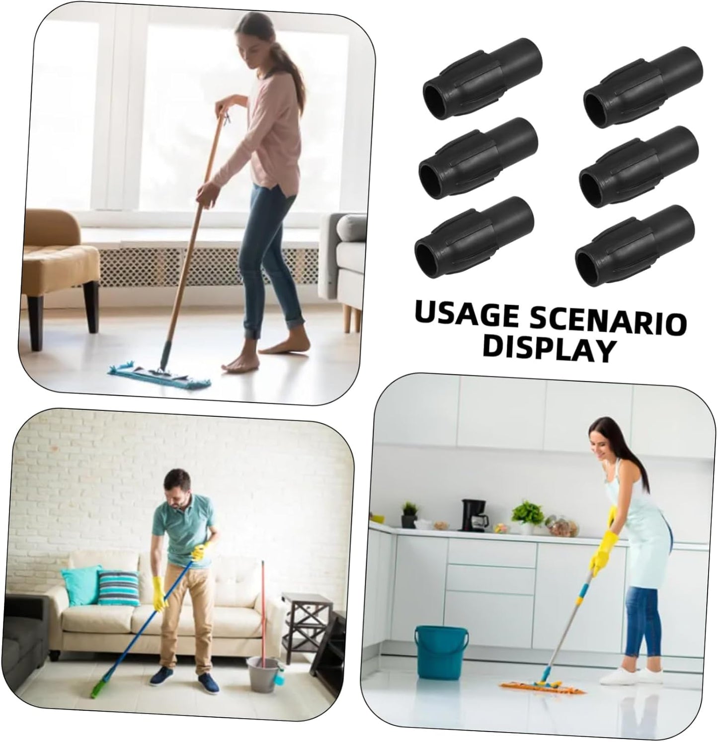 Beaupretty Home Cleaning Essential 6 Pezzi Regolatore Per Asta Scopa Adattatore Per Tergicristallo Ad Acqua Asta Estensibile Impugnatura Per Spolverino Essential Nero Per Tubi Da 22/25 Mm