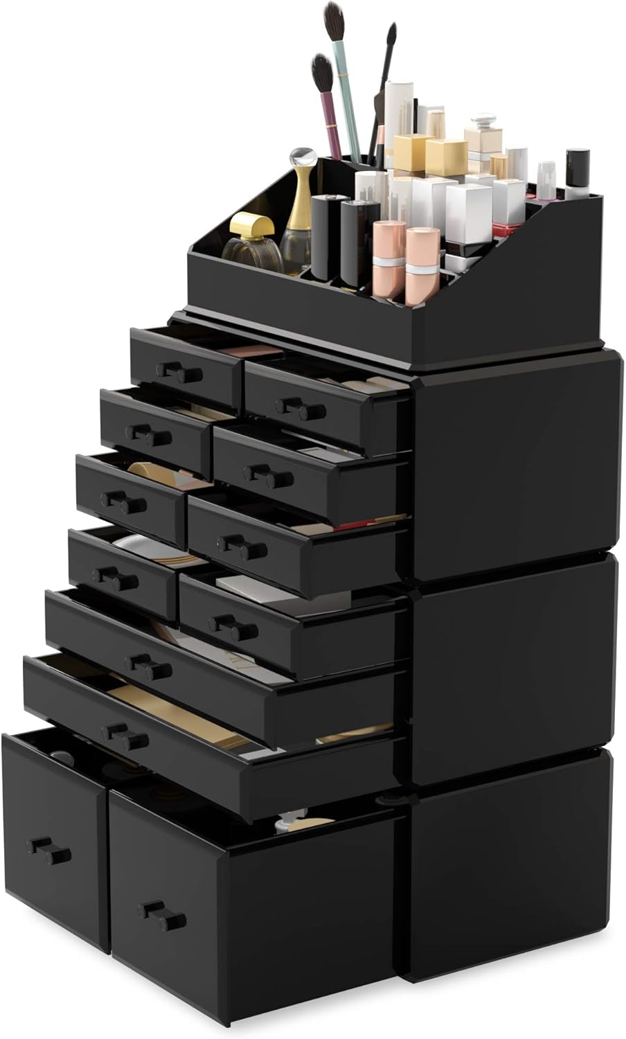 Readaeer Makeup Cosmetic Organizer Storage Drawers Display Boxes Case with 12 Drawers (Black)