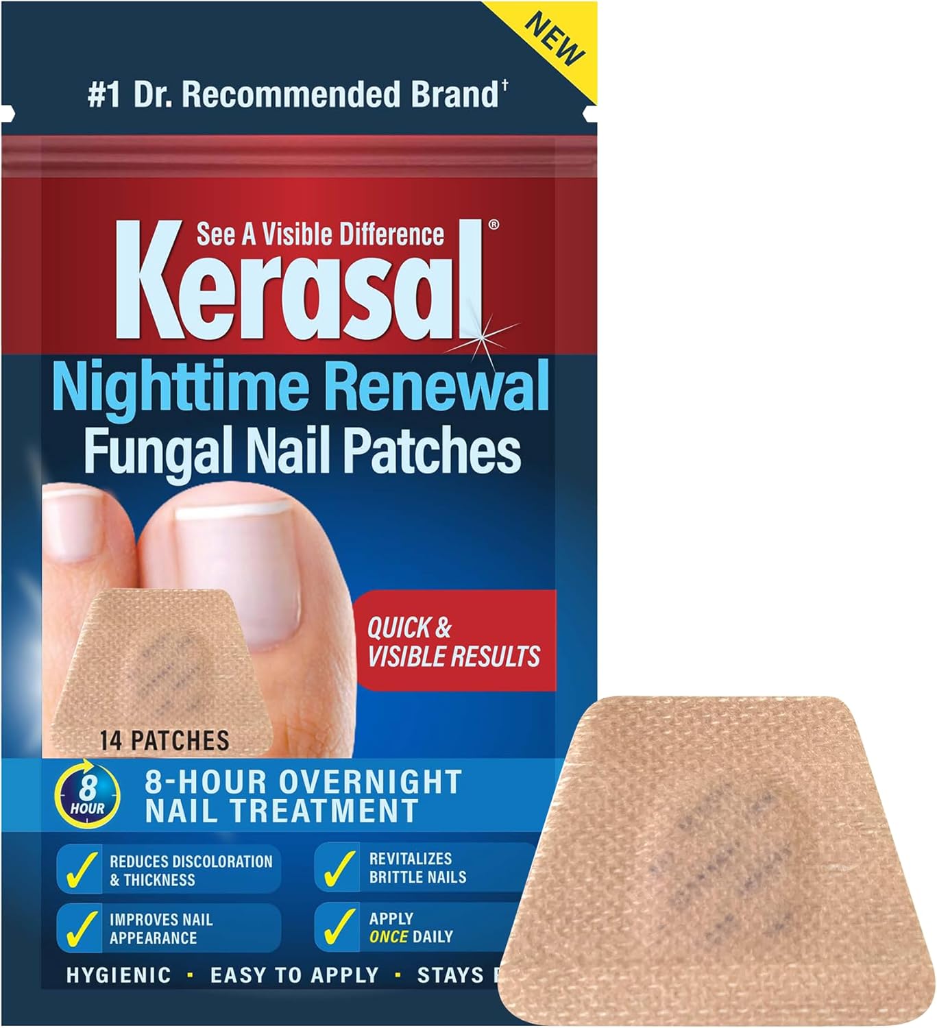 Kerasal Nighttime Renewal Fungal Nail Patches - 14 Patch - Overnight Repair for Nail Fungus Damage, 8-Hour Treatment Restores Healthy Appearance (Packaging May Vary)