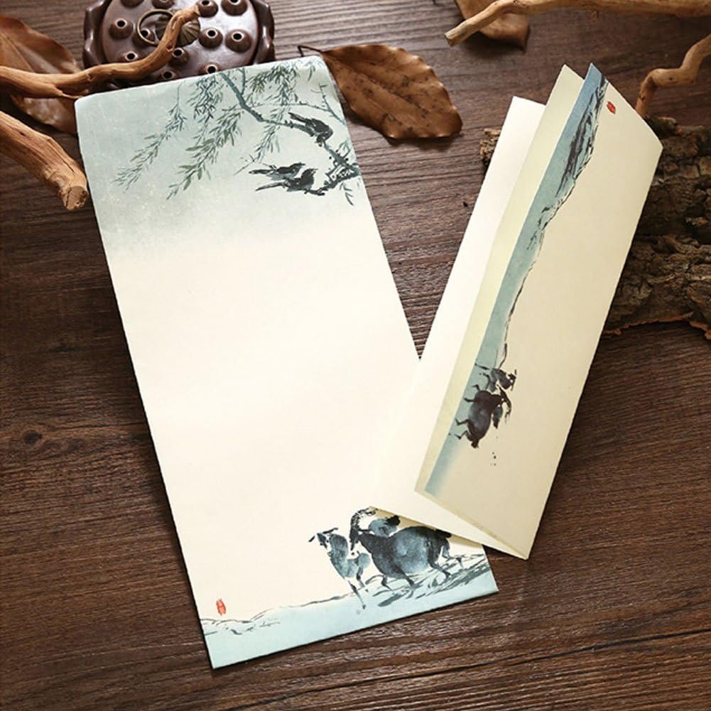 Winrase Set of 32 Chinese Ink Painting Classical Style Design Writing Stationery Paper with 16 Envelopes8 Styles