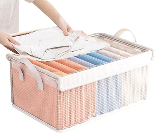 Generico Blanket Organizer, Clear Clothes Storage Organizer with Lid, Transparent Space-Saving Stackable, Multifunctional Container Box for Closet Organization, Clothing Moving, 47x28x20cm