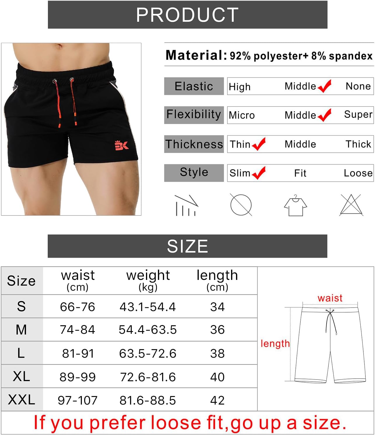 BROKIG Men's Gym Sport Shorts, Lightweight Workout Fitness Running Shorts 5" Quick Dry Exercise Bodybuilding Shorts Zip Pocket