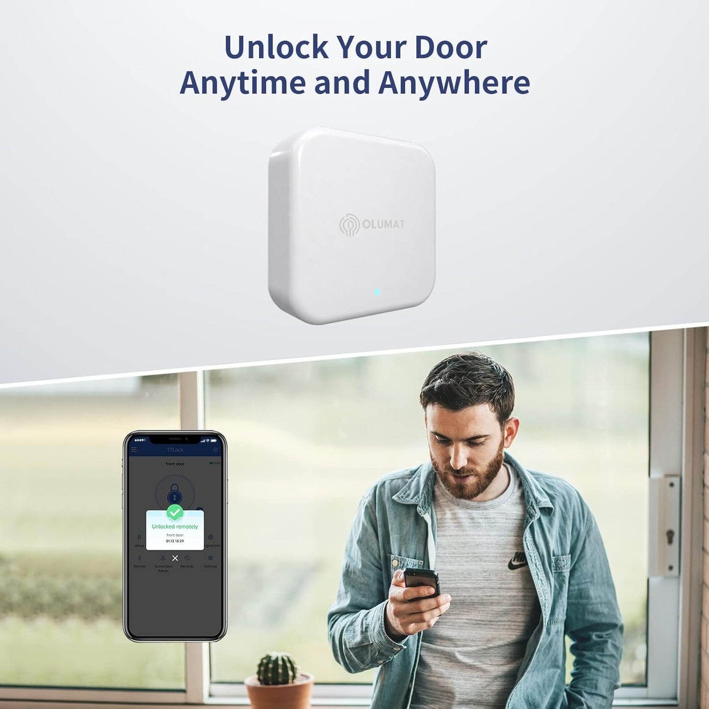 OLUMAT Wi-Fi Gateway, Smart Hub for Remote Control Door Lock with TTLock App, Wi-Fi Bridge Work with Alexa Google Home for Voice Control