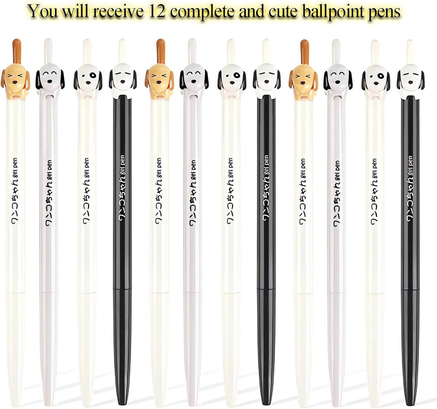 JUNXAKA 12 Pcs Retractable Dog Gel Pens, Fine Point 0.5mm Black Ink Cute Fun Animal Ballpoint Dog Pens Writing Vet Gifts Stationery Supplies (12pcs dog pens)