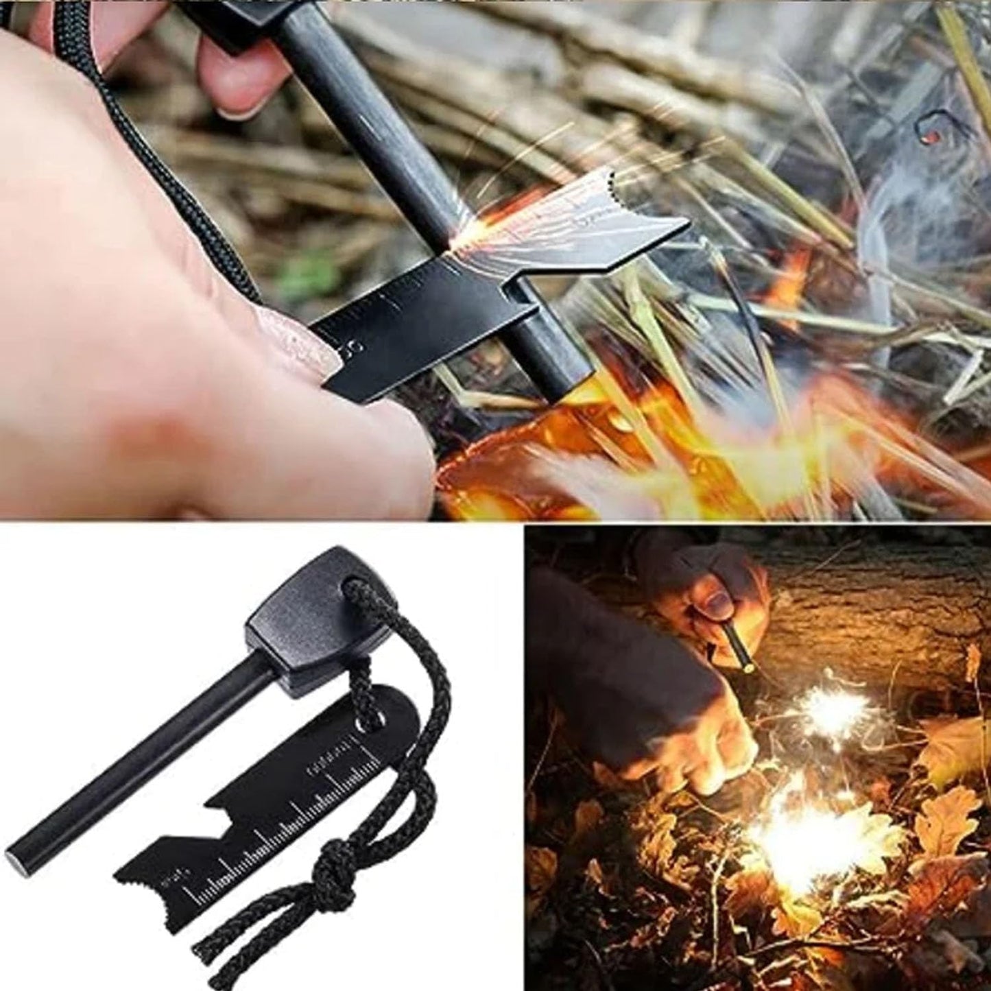 EZONEDEAL Fire Starter Magnesium Flint Rod Stone Fire Starter Lighter Emergency Survival Camping Hiking Survival Igniter with Multi-Tool Striker