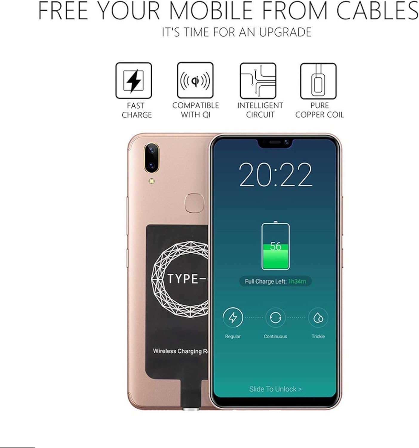 Wireless Charger for USB-C Phones, Ultra-Thin Fast Charging Receiver, Qi Compatible