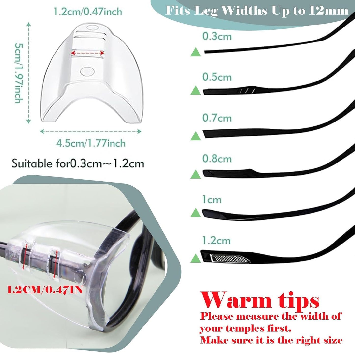 Lightweight Clip On Side Shields for Prescription Glasses, Safety Side Shields for Eye Glasses, Anti-Slip and Flexible Glasses Side Shields, Side Shields for Glasses Fits Small to Medium Eyeglasses