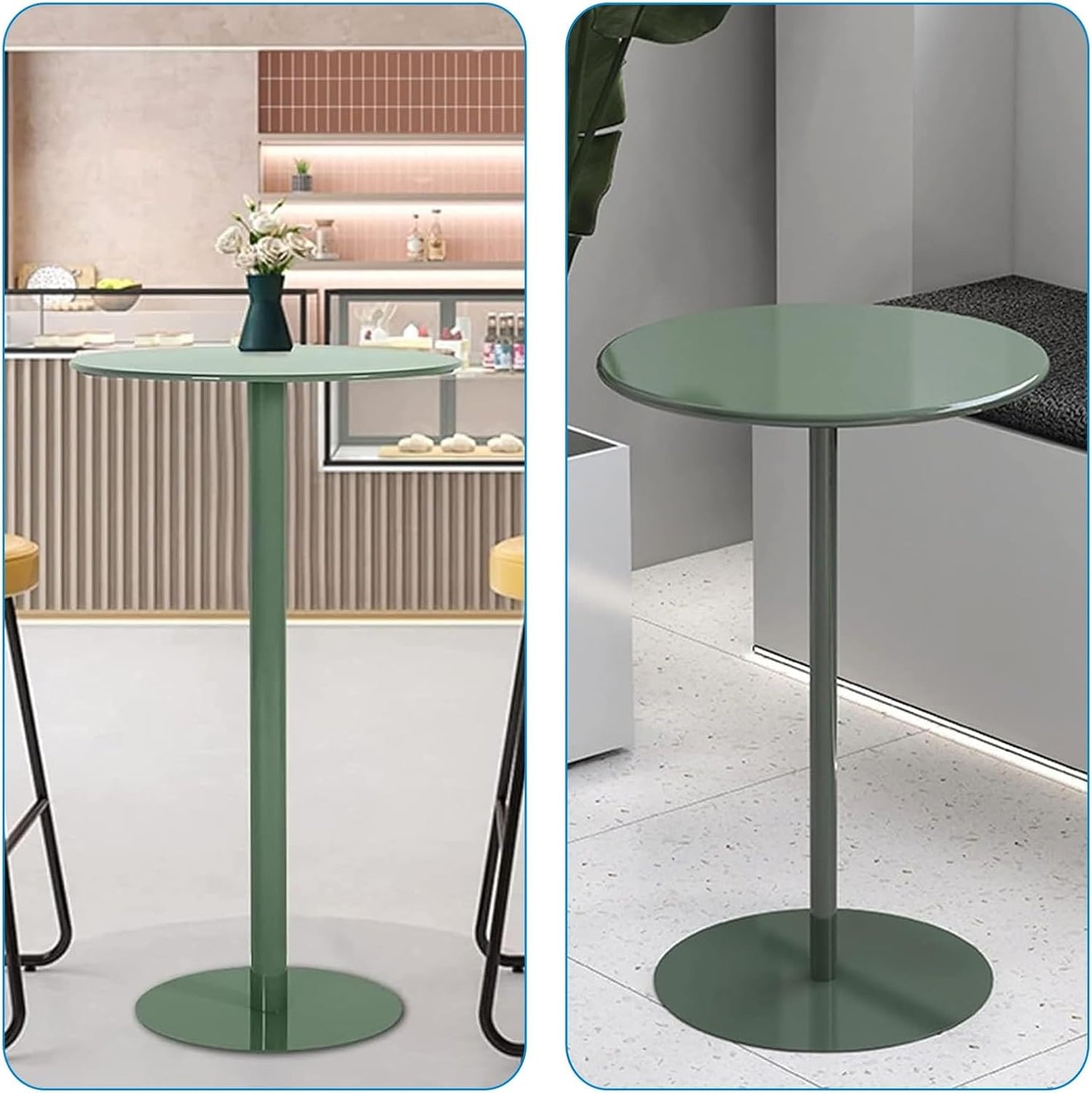 TWHZSAI Round Bar Table, Counter Bistro Pub Tables with Metal Iron Tabletop And Stable Base,Circular Cocktail Table for Home/Office/Dining Room/Kitchen, Green(Size:60x60x72cm)