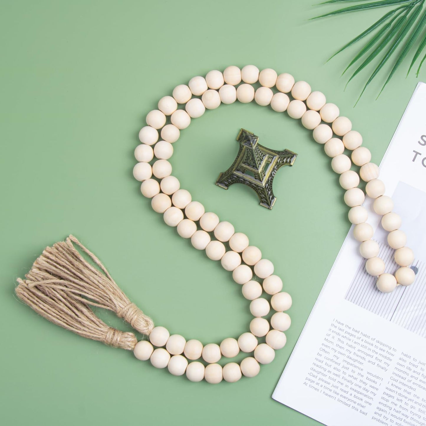 Becho 1 pc 57 Inches Wood Bead Garland with Tassels Home Decor Beads Prayer Beads Farmhouse Beads Wall Hanging Decor