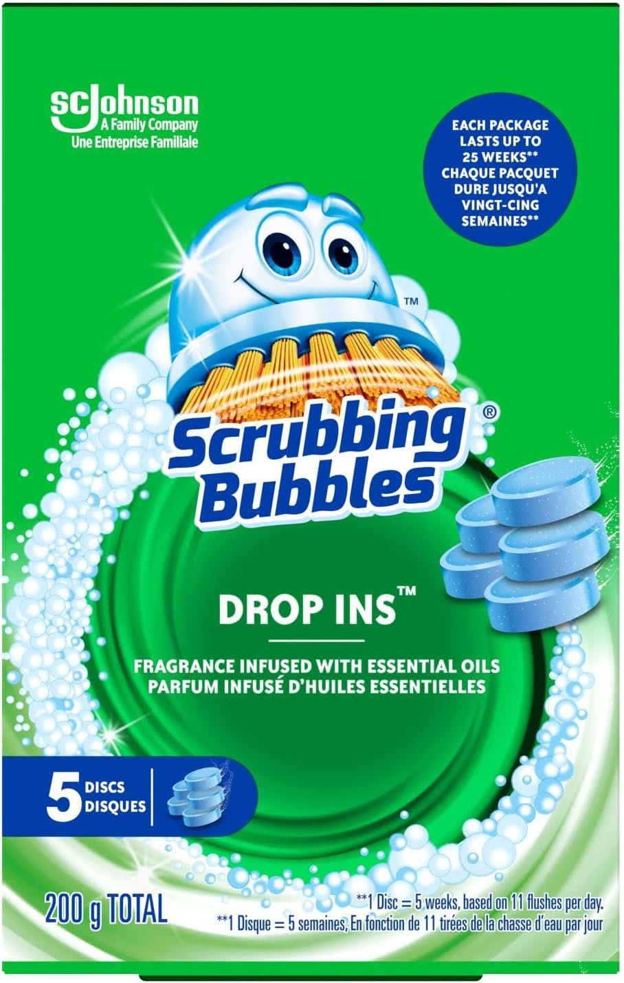 Scrubbing Bubbles® Drop-Ins™, Fragrance infused with essential oils, 5 Discs