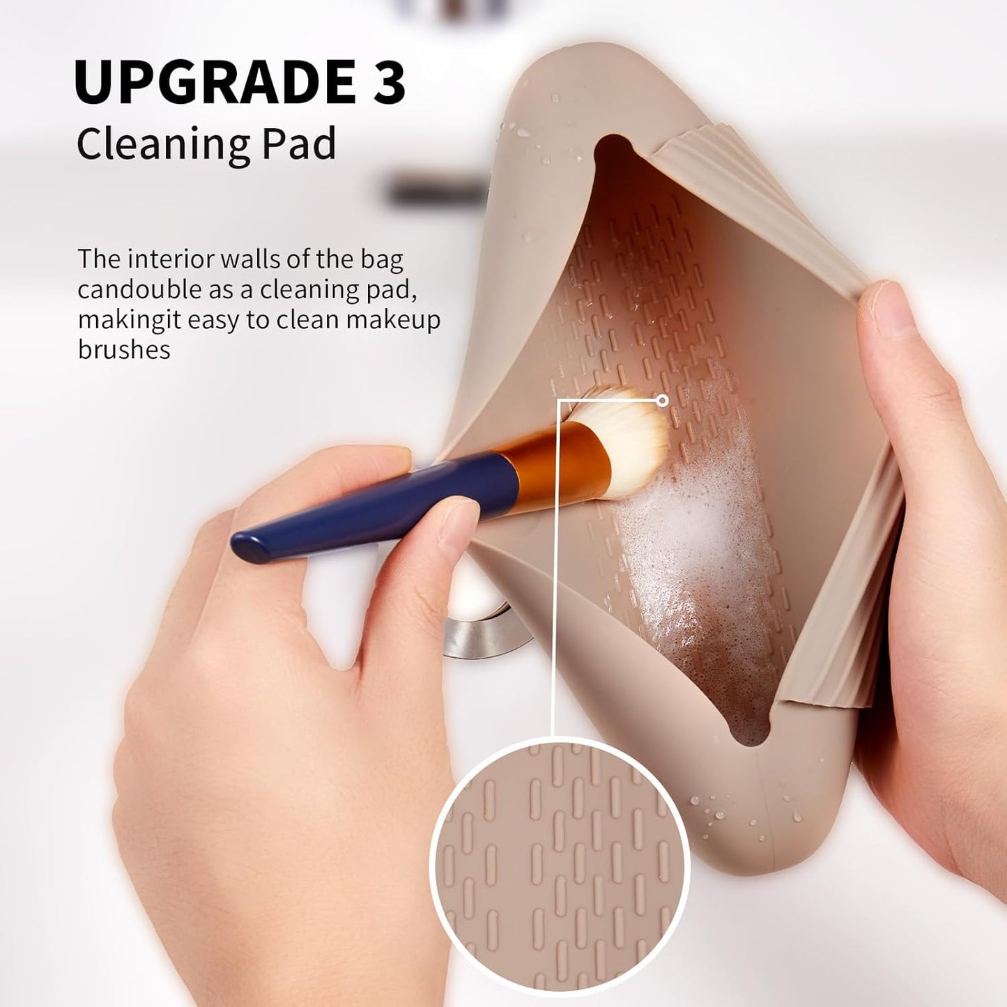 AGIKET Silicone Makeup Brush Holder Travel Cosmetic Bag:Soft Portable Cosmetic Face Brushes Holder with Upgrade Anti-Fall Out Magnetic Closure, Large Travel Makeup Brush Case - Walnut
