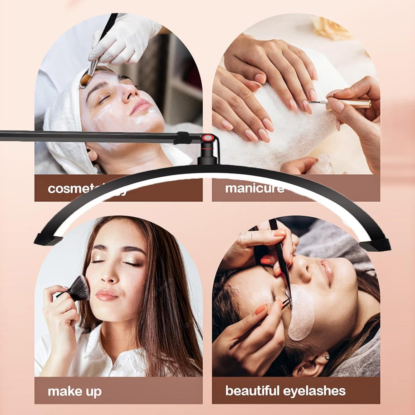 Lash Light, Half Moon Lamp with 3 Color Temperature, Tattoo Light with Phone Holder, LED Floor Lamp for Eyelash Extensions, Beauty, Skincare, Eyebrows, Filming Content Creation,White