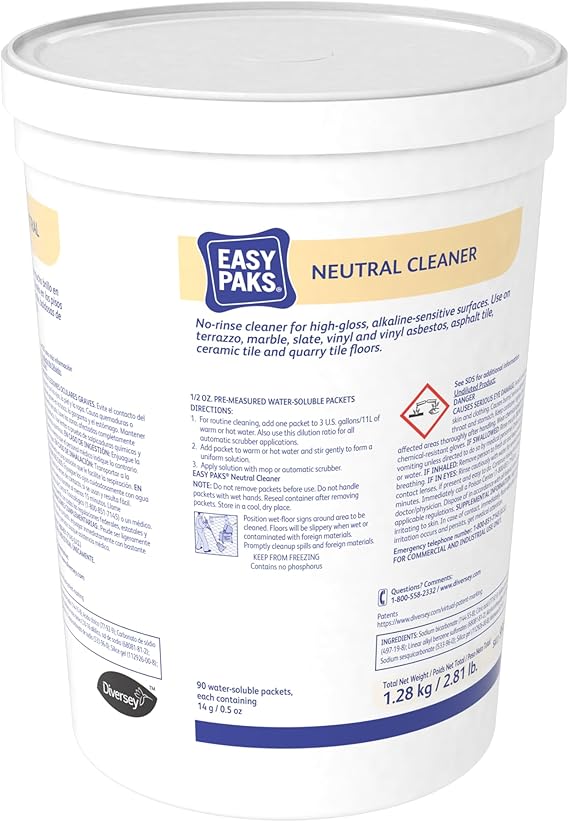 Diversey 990653 Easy Paks Neutral Cleaner, Cleans High Traffic Glossy Floors, Dissolving Pods with Pine Scent, 90-Paks, 1-Tub