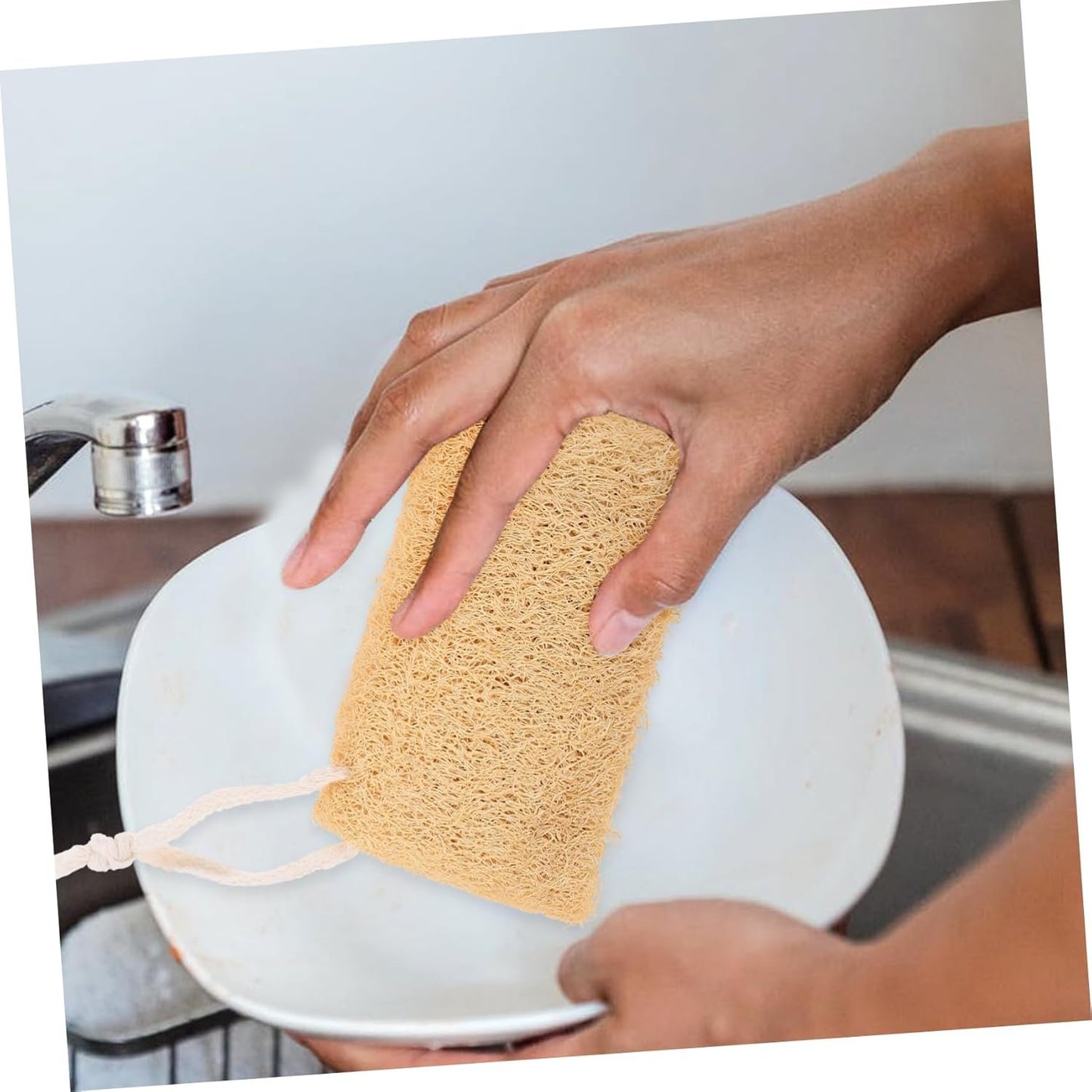 SHERCHPRY 4Pcs Natural Loofah Sponge Dish Scrubber Kitchen Multi Functional and Lightweight for Dishwashing