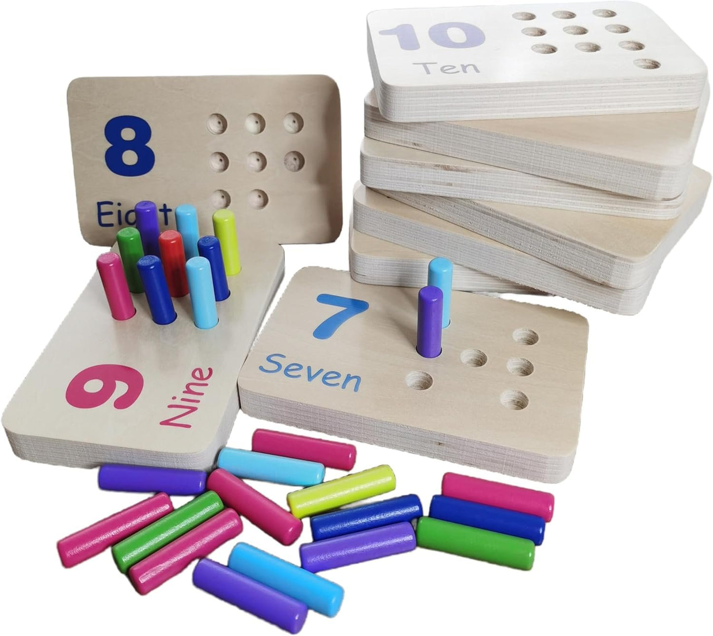 BEACENOV Montessori Wooden Educational Toy Counting & Number Board, Learning 1-10 Math Number, Preschool Activity for Toddlers, Toddler Learning Toys