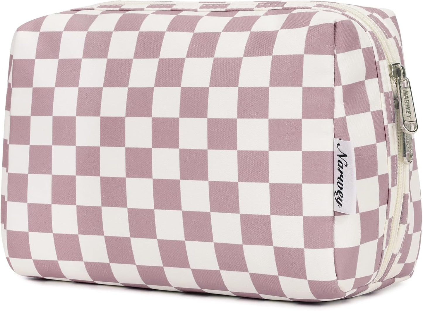 Narwey Toiletry Bag Large Beauty Case Organizer Makeup Kit Toiletry Bag Makeup Bag Women Girls, Pink Checkerboard, Toiletry Bag