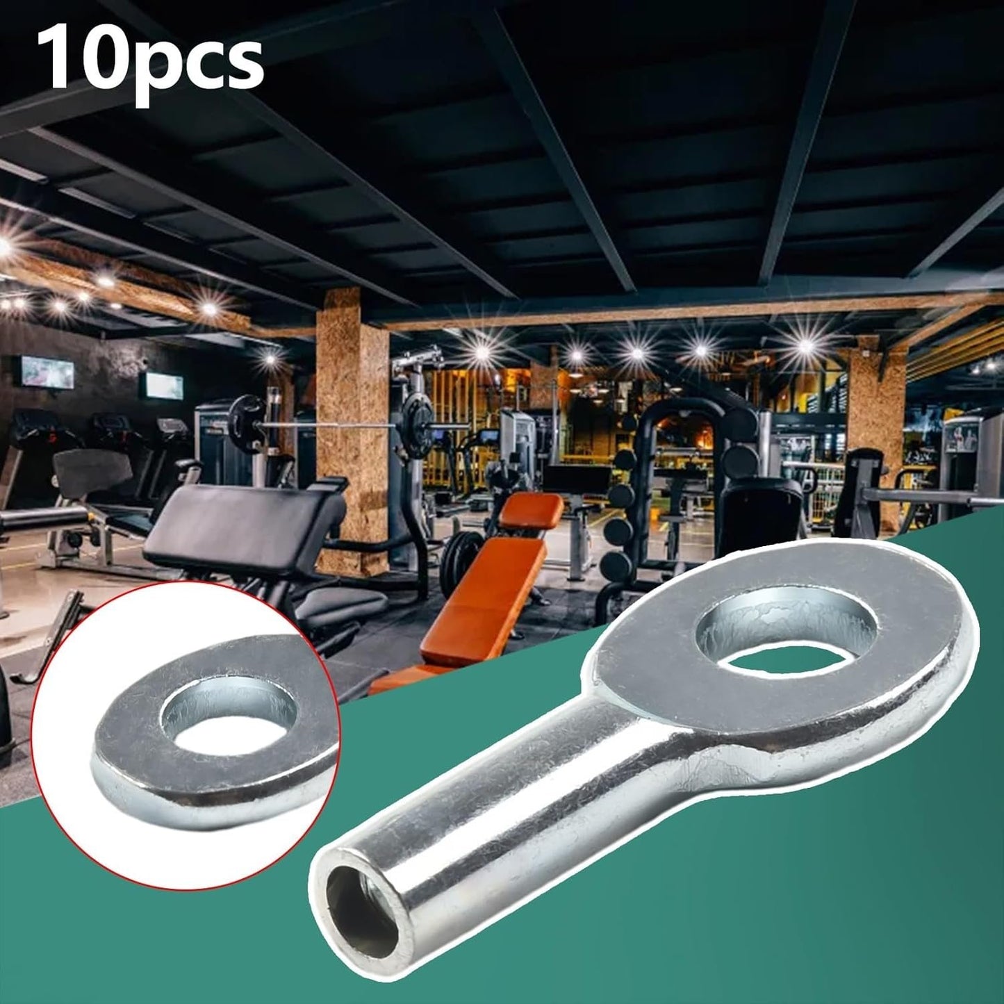 10PCS Cable Eyelet Terminal Metal Cable Eyelet Terminal Gym Pulley Machine Wire Rope Stopper Joint Fitness Equipment Accessory for Home Workout Replacement Parts(6mm)