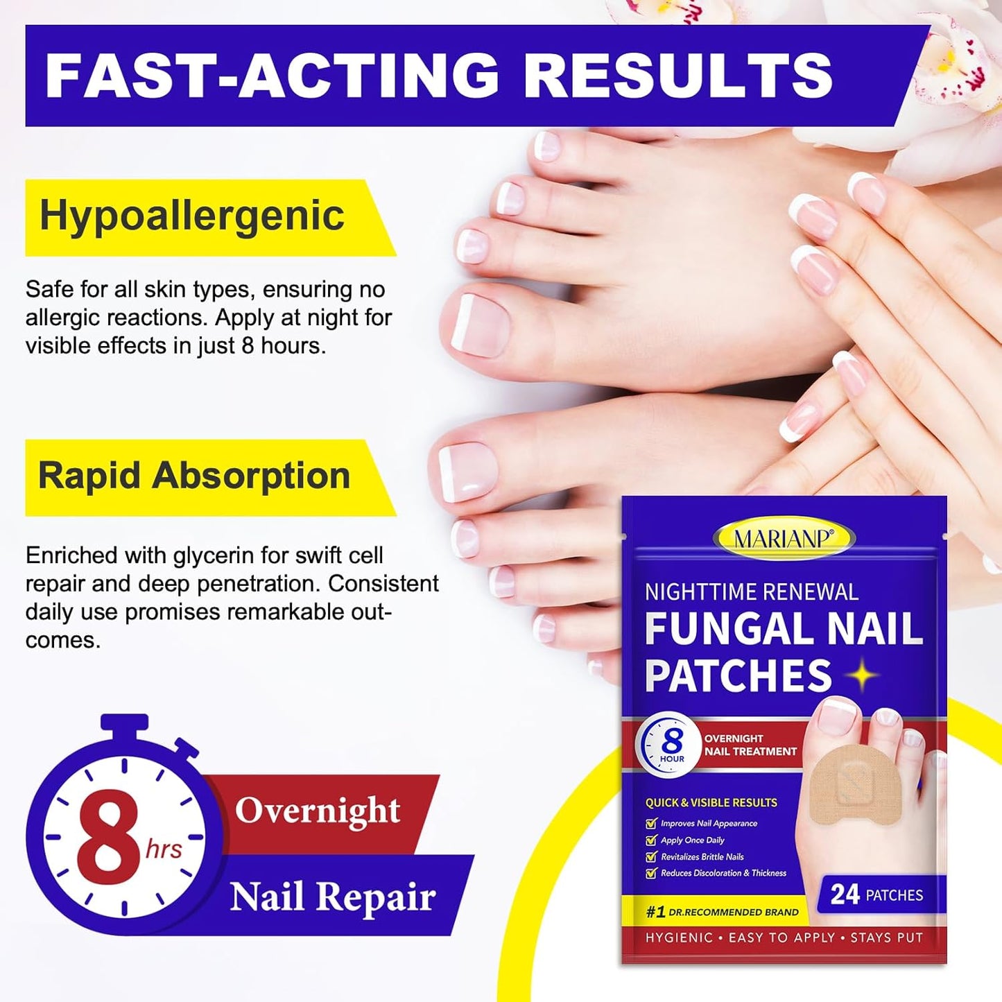 Toenail Treatment Extra Strength - 24 Pcs Nighttime Nail Patches, Overnight Toe Nail Treatments for Damaged Nails Foot Nails Repair and Care