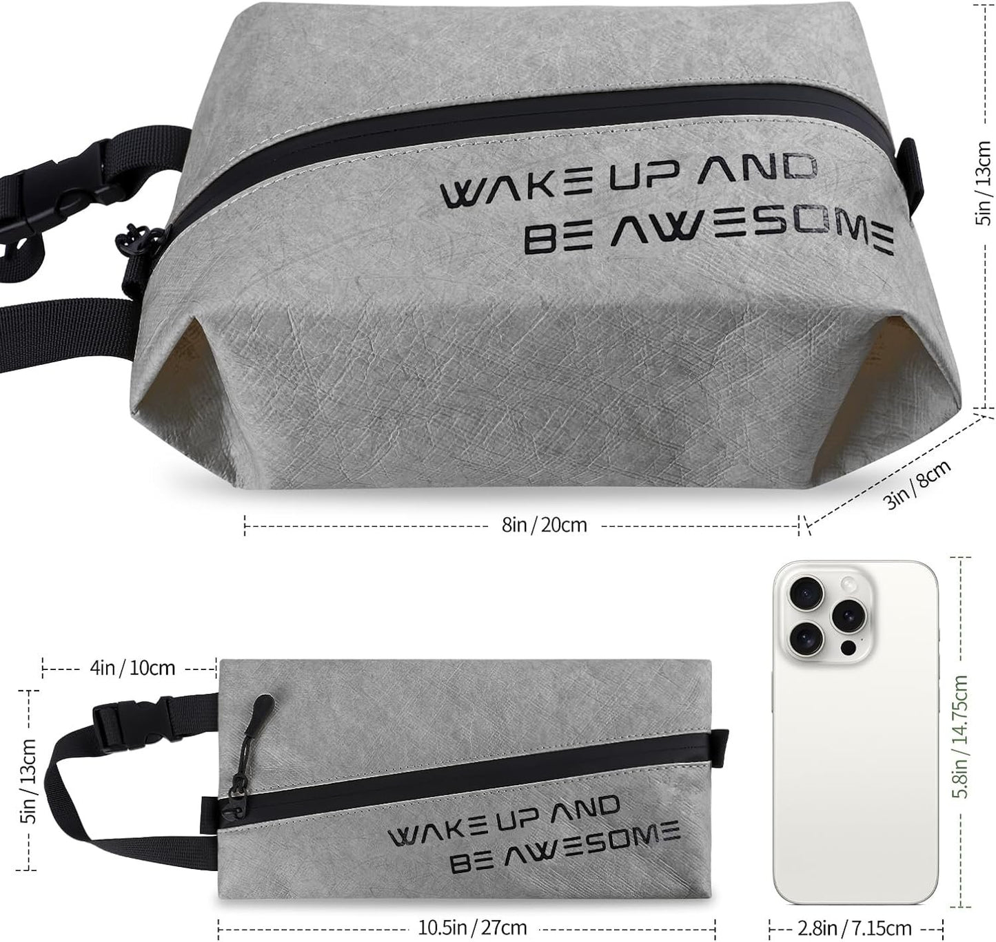 Maplerich Travel Toiletry Bag - Eco-Friendly Small Hygiene Bag for Men and Women, Mini Toiletry Bag for Toiletries, Wet Bag, Dopp Kit, Black Cosmetic Bag, Kids Toiletry Travel Bag, Grey, Fashion