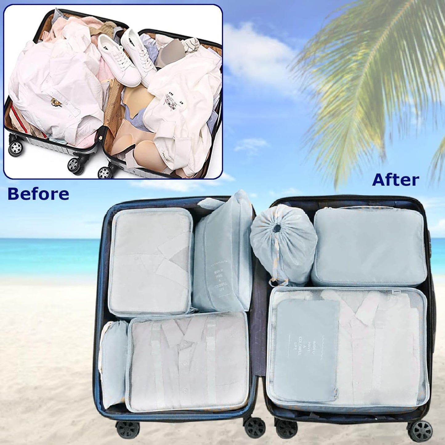 GOOGIT Set of 8 Organiser Suitcase for Travelling Holidays Clothes Shoes Packing Cubes Travel Organizer