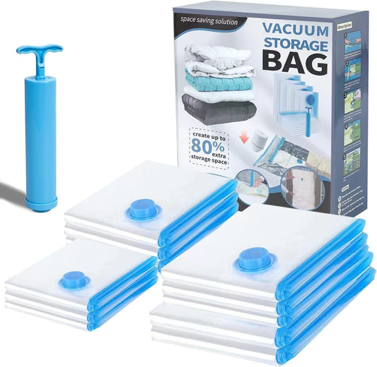 Vacuum Storage Bags Pack of 16(4 Jumbo,4 Large,4 Medium,4 Small)-Space Saver Sealer Compression Bags with Hand Pump for Clothes,Duvets, Comforters, Blankets, Pillows, Curtains & Travel