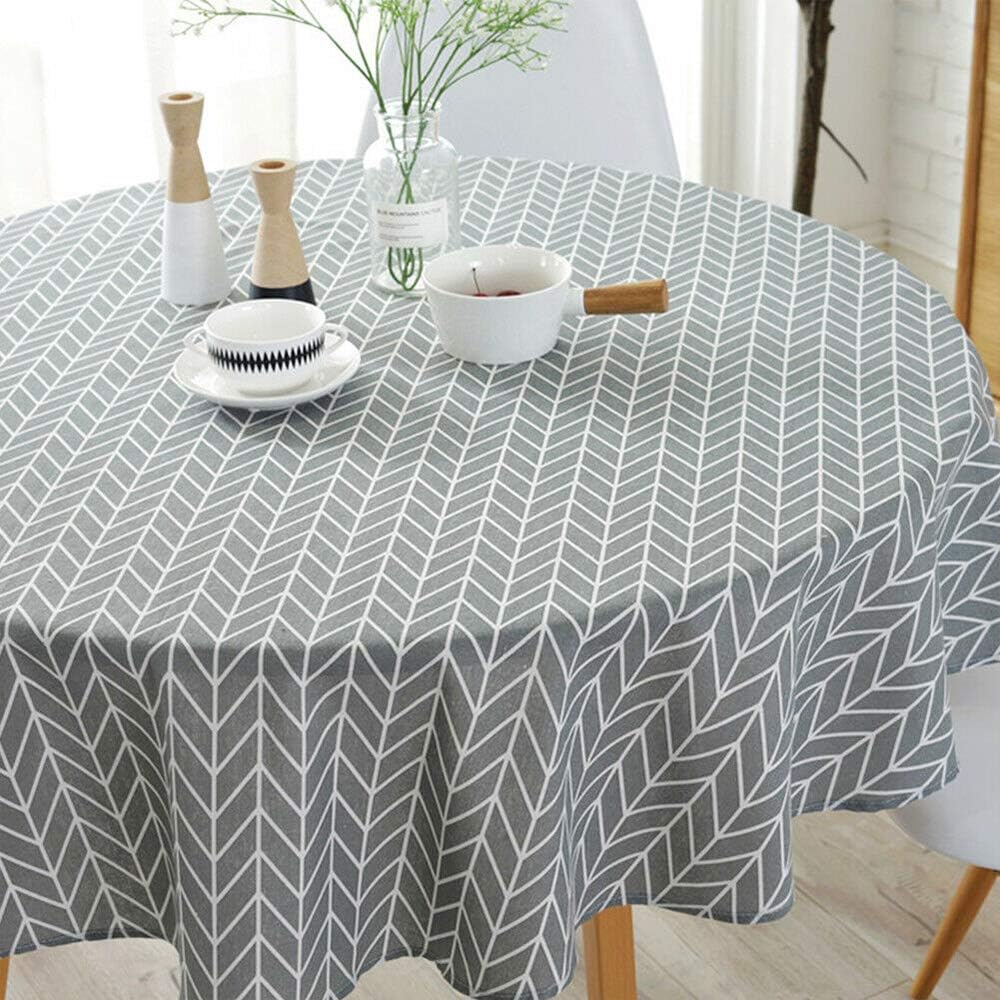 Round Tablecloth, 47/59 in Cotton Linen Fabric Circular Table Cover in Nordic Style Wrinkle-Proof Dust-Proof Shrink-Proof Table Cover for Kitchen Dining Farmhouse Tabletop Decoration (Grey, 100cm)
