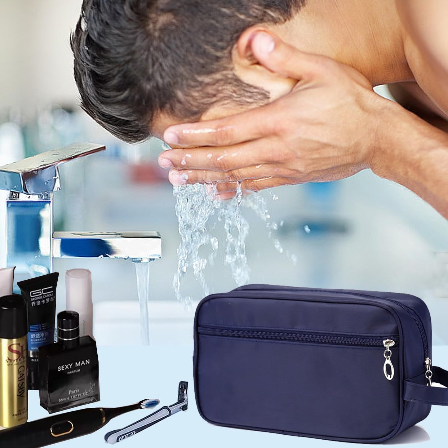 Toiletry Bag for Men, Veyarien Portable Travel Wash Bags, Water-Resistant Shaving Bag Gym Shower Bathroom Bag Dopp Kit Make Up Bag Toiletries Accessories Organizer (Navy Blue)