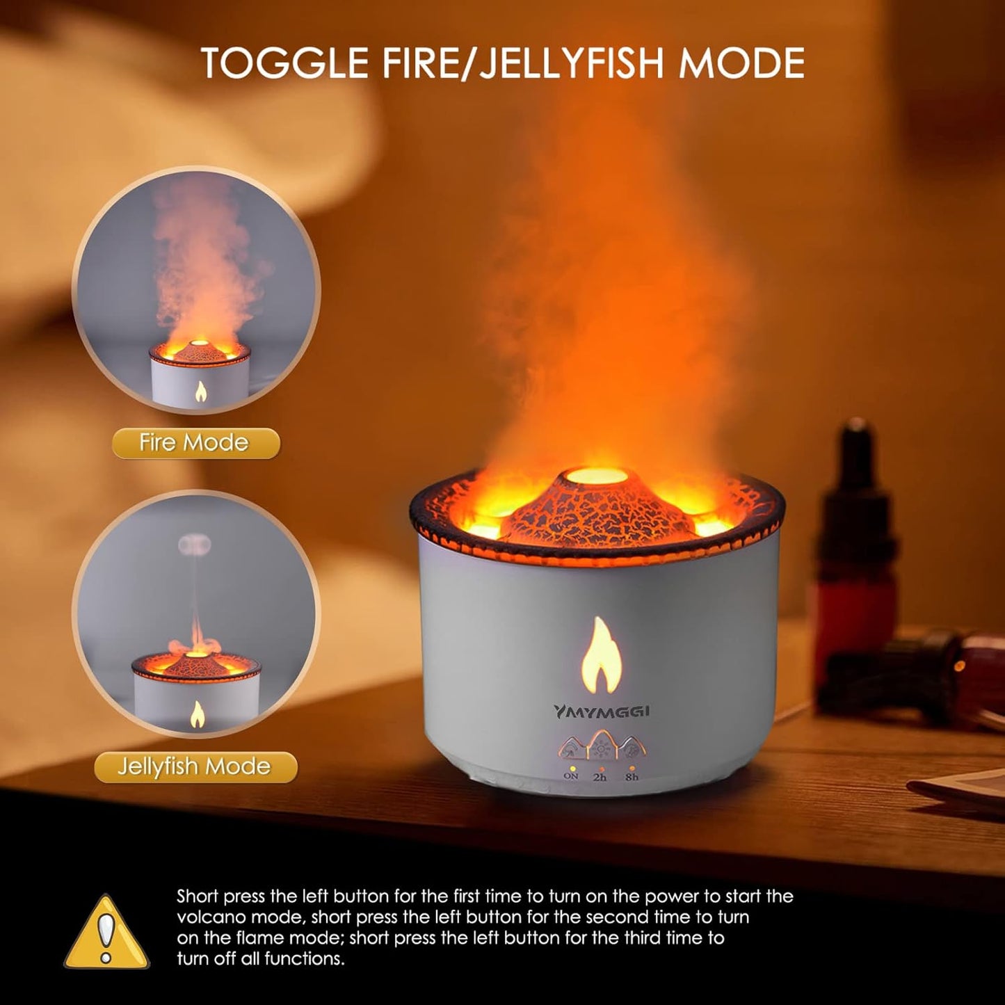 Volcano Diffuser Aromatherapy Oil Humidifier 2 Mist Mode Flame Humidifier,360ML Timer and Waterless Auto-Off Double Color with Remote Control for Home Office
