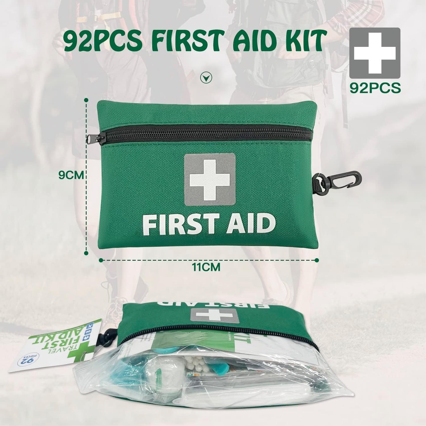Mini First Aid Kit, 92pcs Small First Aid Kit - Includes Emergency Foil Blanket, Scissors for Travel, Home, Office, Vehicle, Camping, Workplace & Outdoor, ARTG Number 244567 (1 Pack)