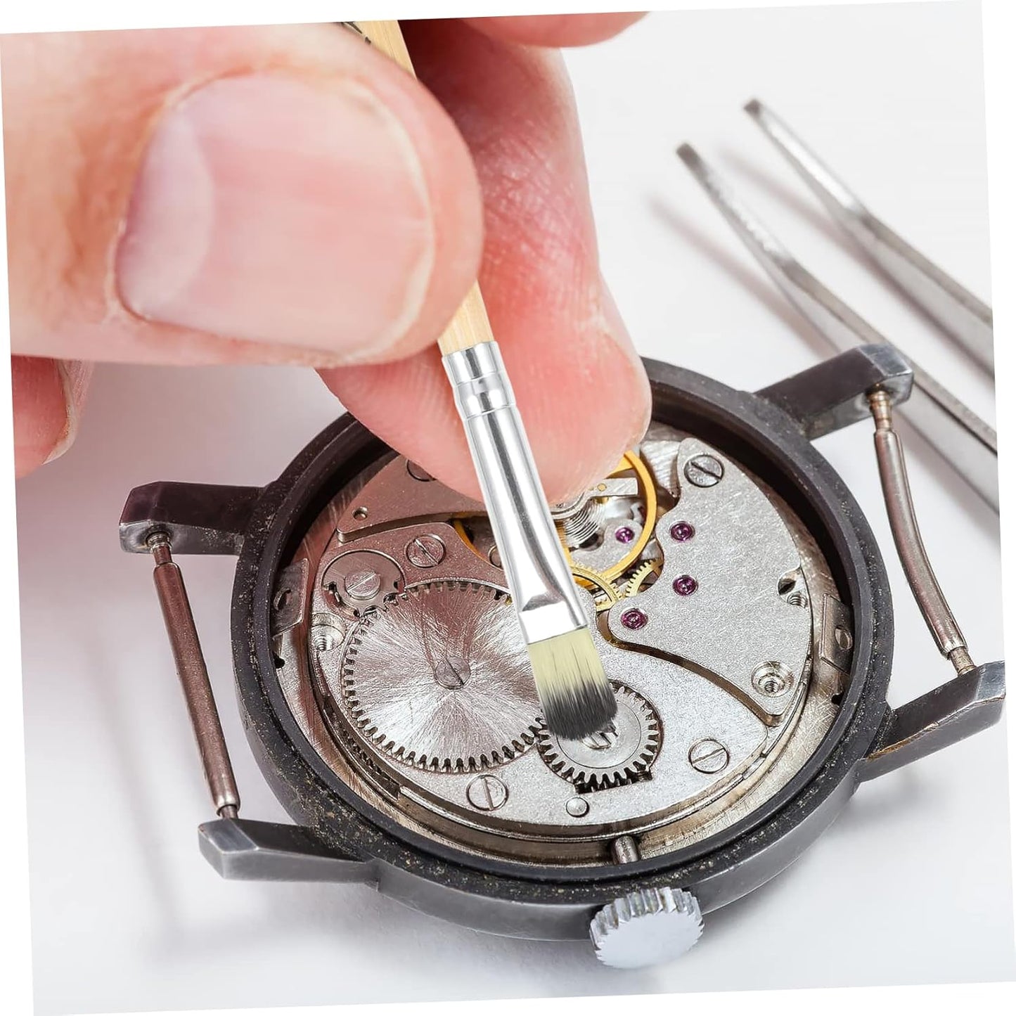 Cabilock 2Pcs Watch Movement Cleaning Brush Soft Bristles for Parts Maintenance Essential Repair Tools for Watchmakers and Enthusiasts