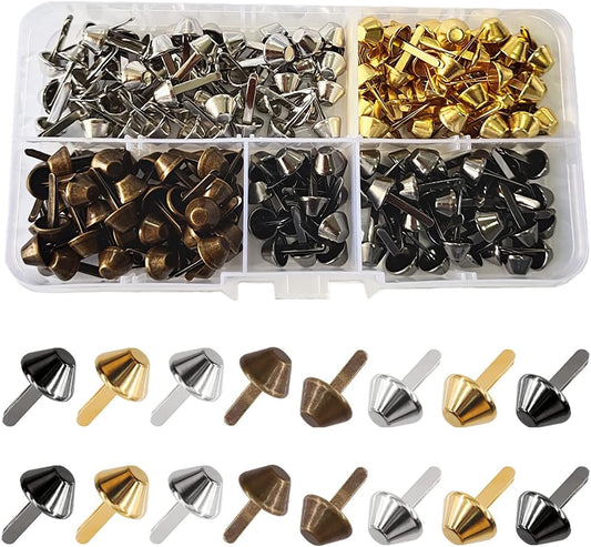 200PCS 4 Colors Metal Cone Screw Back Rivets Flat Head Stud Purse Feet Spike for Handbags,Purse Hardware for Bag Making,Purse Making Supplies,Spikes for DIY Crafts Decoration Accessories and Clothing