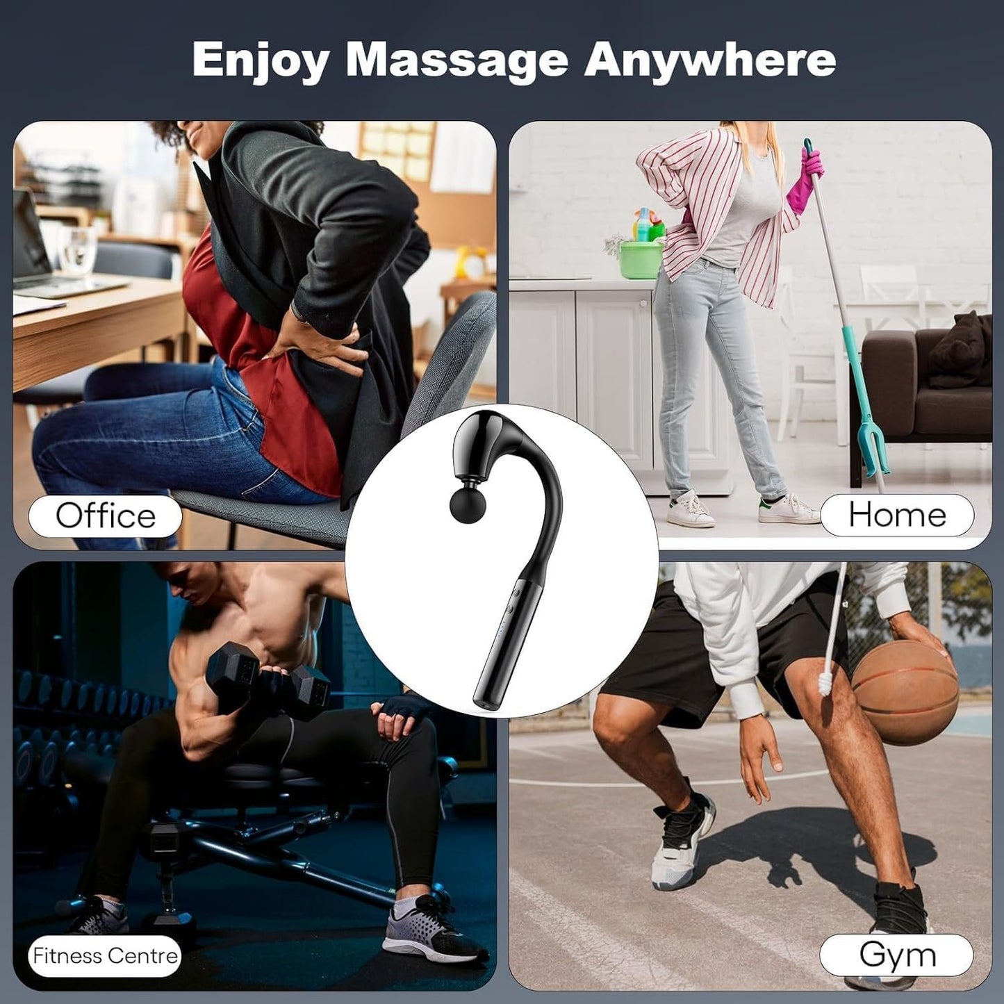 Fronnor Massage Gun with Extension Handle,Back Massager Tool,U-shaped Massage (Matte Black)