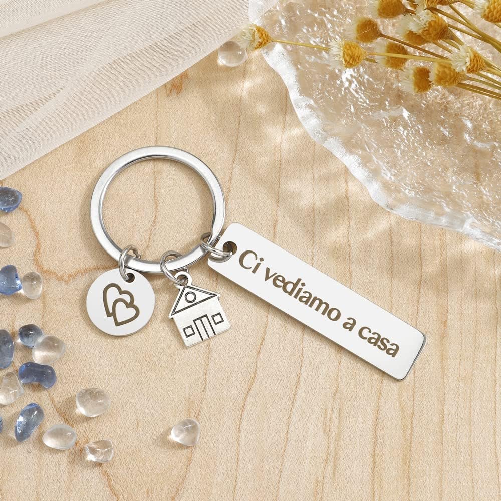 QONCV New Home Gifts Original Keychain Gift for New House Opening for Wife Husband Ideas, silver