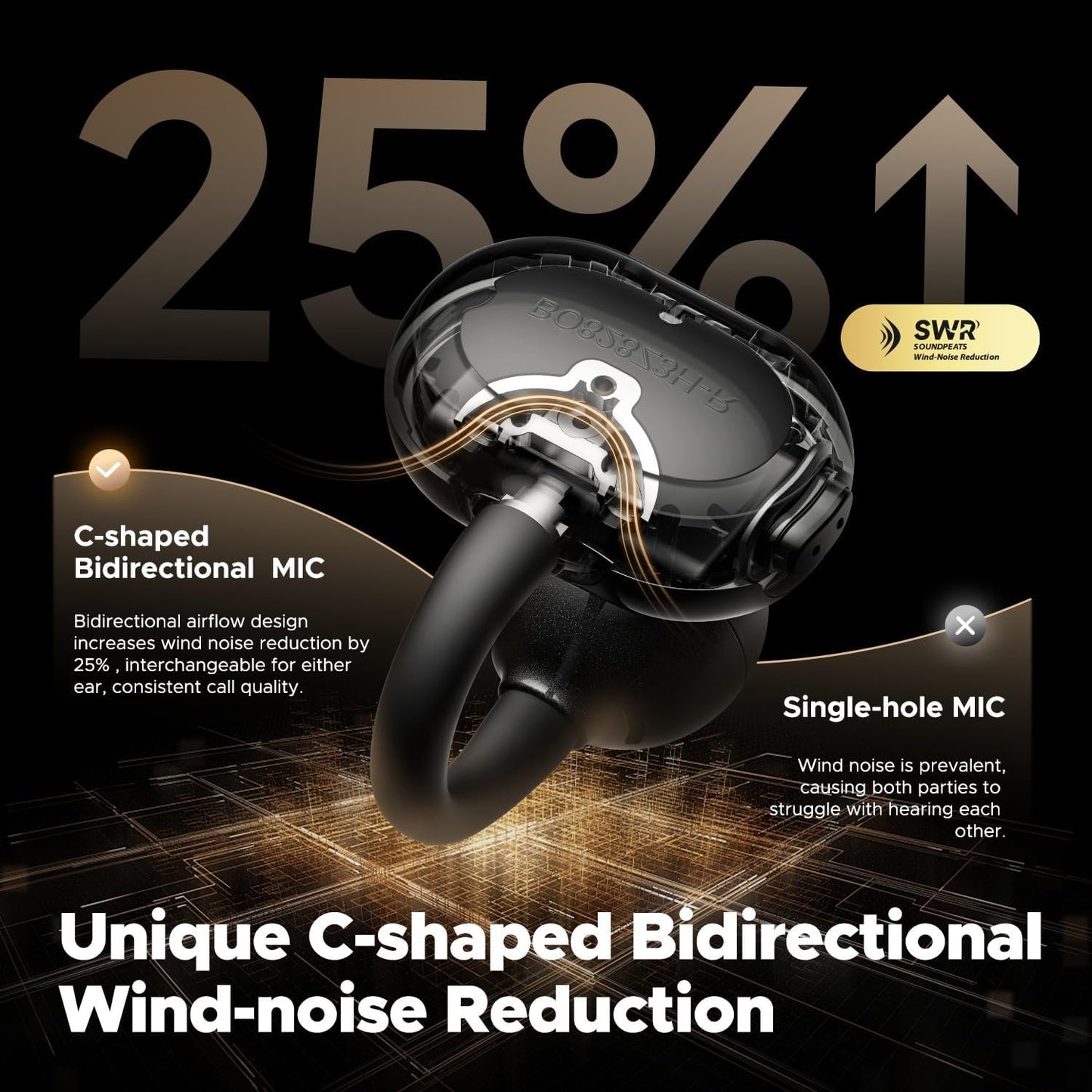SoundPEATS POP Clip Design Fit Open Ear True Wireless Earbuds, Lightweight Comfort, Bluetooth 5.4 30H Playtime Clip Headphones, Immersive Audio, IPX5, Sports, Running, Workout Earphones, Black
