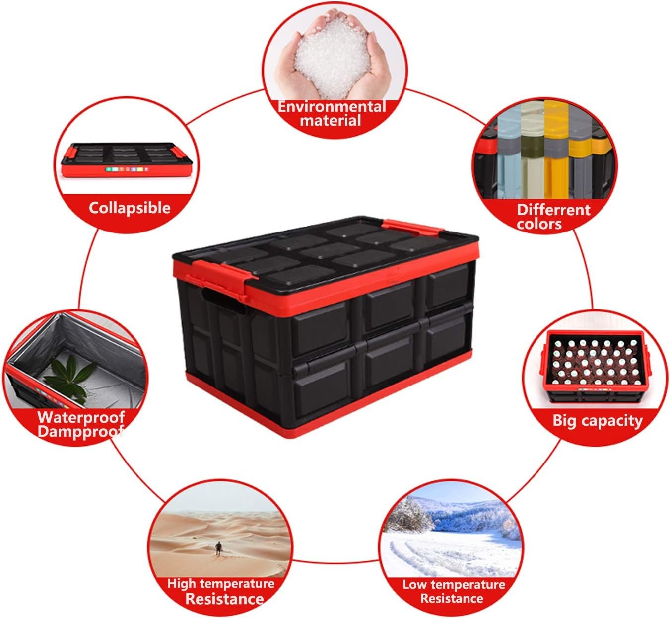 Plastic Collapsible Cargo Storage Box Water Resistant Weathertight Storage Organizer Box Secure Snap-On Lid Plastic Car Trunk Organizer Collapsible Storage Box 30L Black (1)