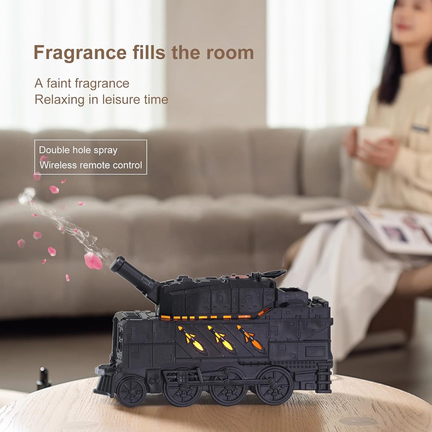Tank Diffuser 300ml, Aromatherapy Diffuser Cool Mist Ultrasonic Aroma Tank Diffuser with Remote Control 2 Light 2 Mist Mode Auto Shut-Off for Bedroom Office Hotel (Black)