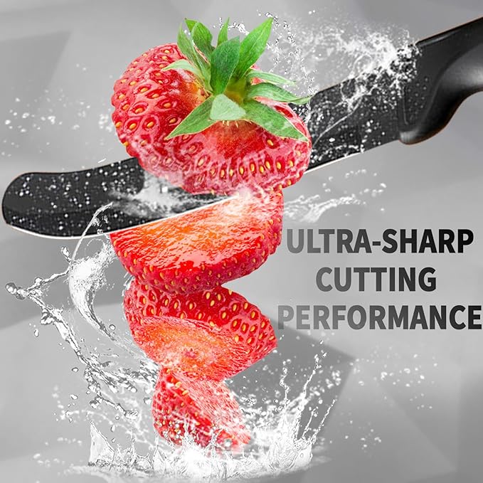 17 Pcs Kitchen Knife Set with Block High Carbon Stainless Steel Block Knife Set Sharp Blade Chef Bread Cleaver Knife,Pizza Cheese Steak Knives,Scissor Sets,Elegant Gift