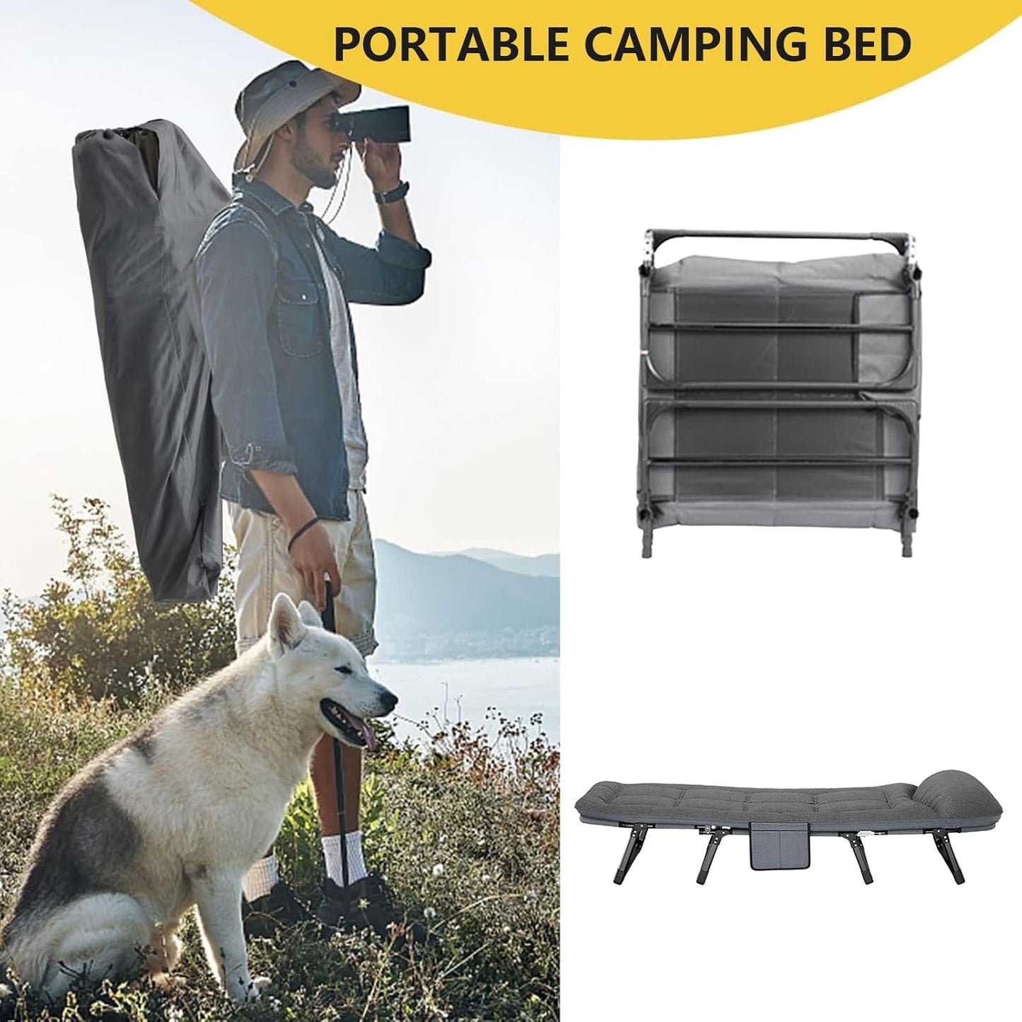 kapebow Adult Camping Cot with Mattress & Pillow - Lightweight Portable Folding Bed for Outdoor, Travel & Guest Use - Compact Foldable Design/Carry Bag (AU Camp Gear)