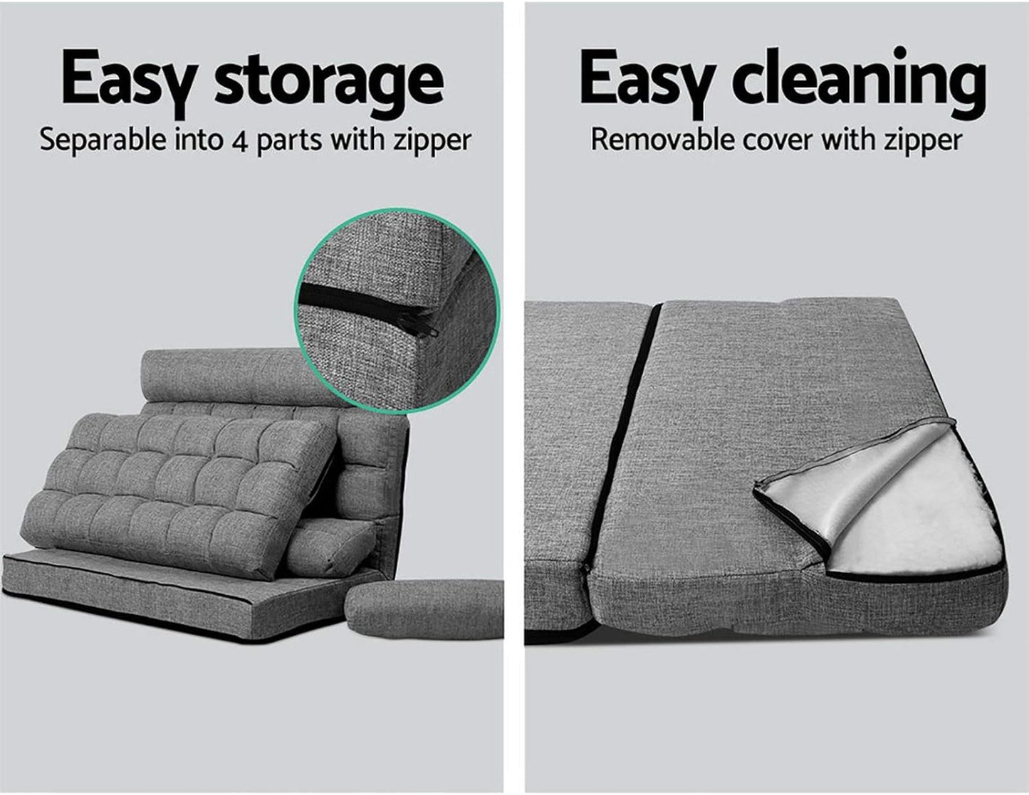 Artiss Sofa Bed, 2 Seaters Adjustable Futon Couch Cushions Flool Lounge Recliner Chair Lounger Office Outdoor Indoor Living Room Bedroom Furniture, Removable Foldable Soft Space Saving Grey