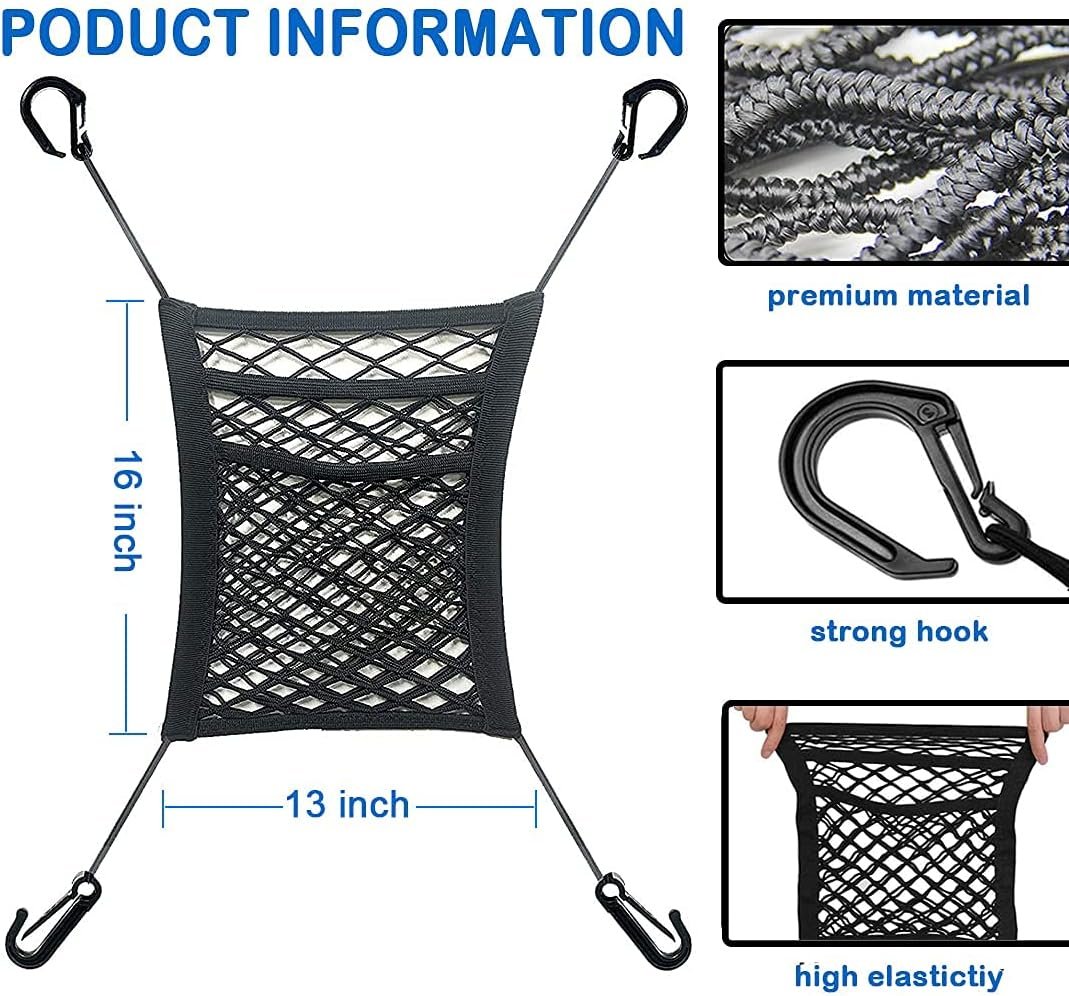 3-Layer Car Mesh Organizer, Seat Back Net Bag, Barrier of Backseat Pet Kids, Cargo Tissue Purse Holder, Driver Storage Netting Pouch(Upgrade stretch length)